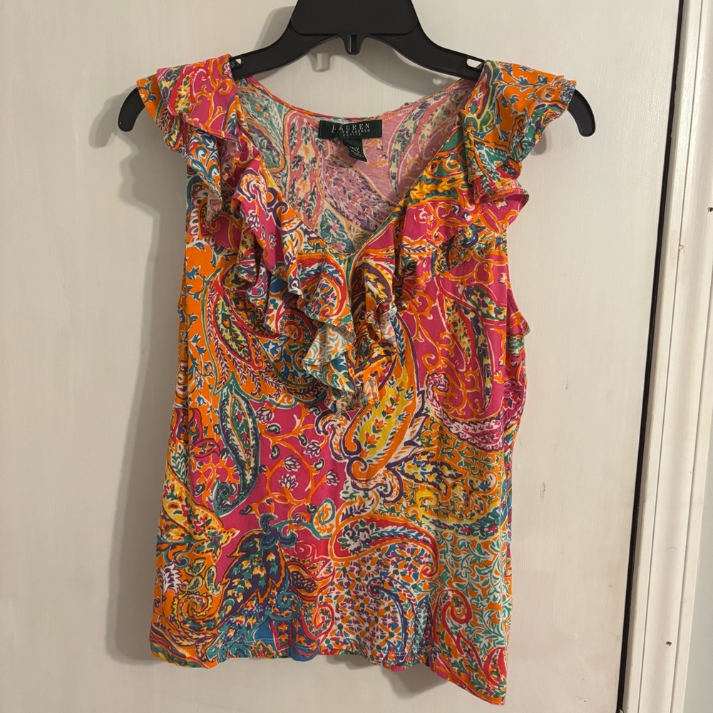 Colorful Ralph Lauren Petite Paisley Ruffle Top